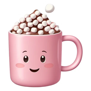 hot chocolate in a pink mug with mini marshmallows floating on top sticker