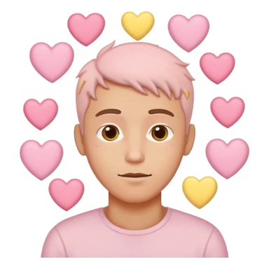 A man with hearts around his head in soft pink, beige and yellow pastel colors sticker