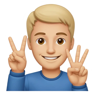 caucasian man making a peace sign, emoji style sticker