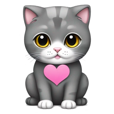 dark gray Scottish fold cat sitting pink heart  sticker