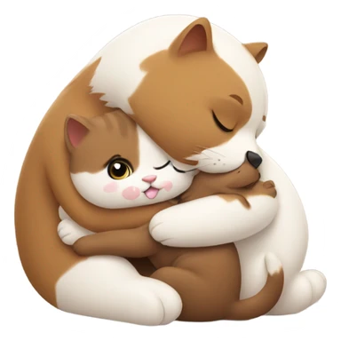 cat hugs a little bear sticker