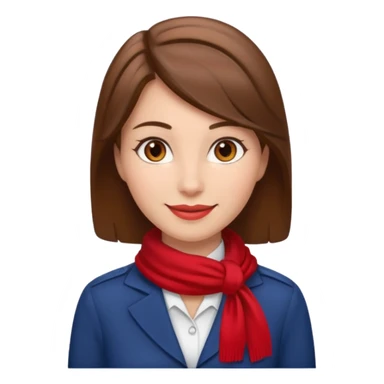 Female flight attendant, with red scarf, white shirt, brown hair, brown eyes, iOS emoji-type face, fair skin  sticker
