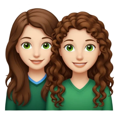 Two besties: 1: long straight brown hair, green eyes 2: long curly brown hair, brown eyes sticker