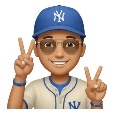 Cool hip guy with NY baseball cap and sunglasses doing a peace sign with one of his hands sticker