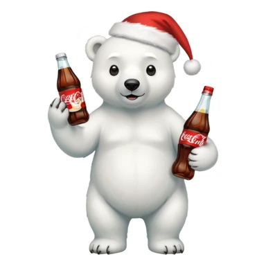full body polar bear with christmas hat on with a bottle of coca cola  sticker