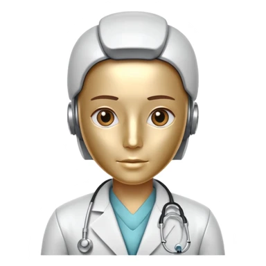 medical robot wearing a white coat and a stethoscope sticker