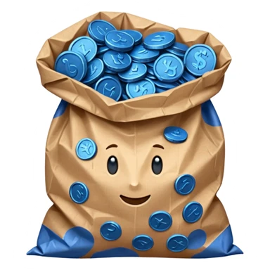 brown bag of blue coins sticker