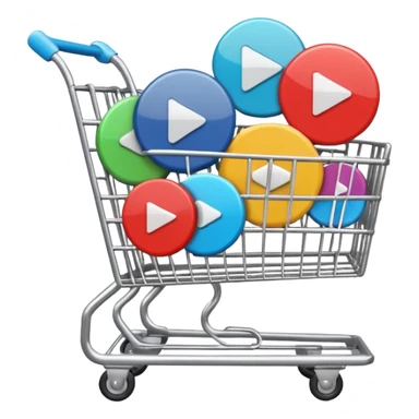 shopping cart with multiple round video play buttons, a mix of #DEEB52 and #102C3D sticker