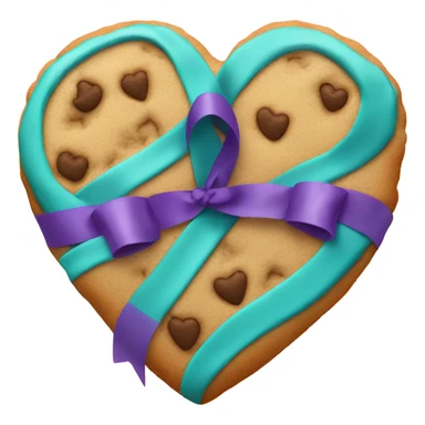 Cookie heart with teal purple ribbon loop sticker