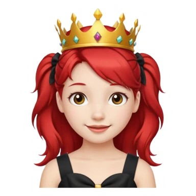 A red pigtail hair girl with a crown smiling gently and black bow on her hair sticker