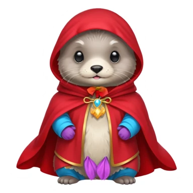 baby grey otter, in magic red cloak sticker