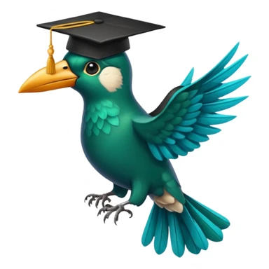 Un COLIBRÍ con birrete de graduación y que el colibrí sea turquesa oscuro, que este se vea bastante realista  sticker