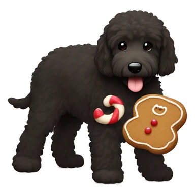 Black goldendoodle stealing a gingerbread cookie  sticker