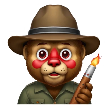Smokey the bear with blooshot eyes holding a joint sticker