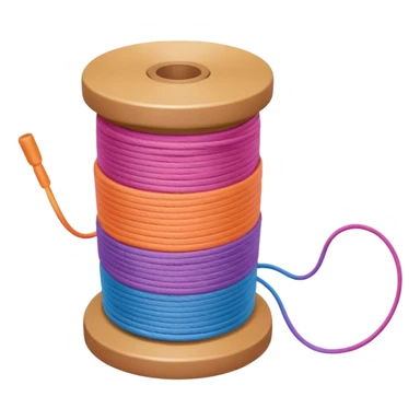 showing a hand neatly winding thread around a spool, yarn reel, or cable roll — showing the action of wrapping or coiling something around — smooth motion lines indicating circular movement, clean colorful emoji-style design sticker