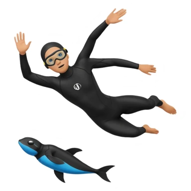 freediver in a black wetsuit, swimming downward, black fins and goggles, simple sticker