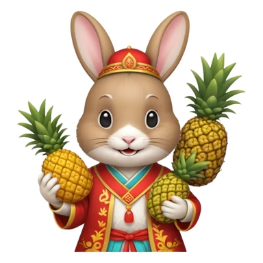 rabbit, wearing chinese ancient custome, with pine apple sticker