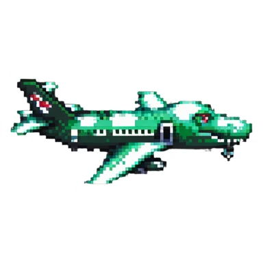 airplane with crocodile head as nose, side view, pixel art style sticker