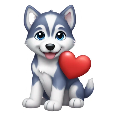 husky puppy holding heart sticker