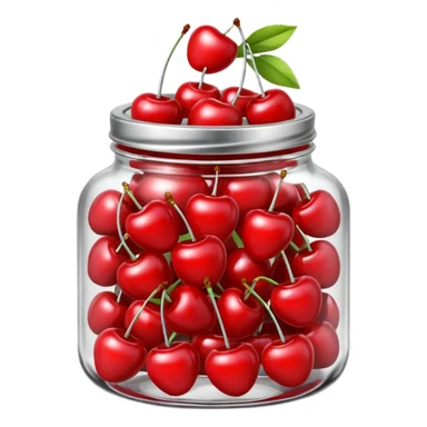 Realistic glass jar with silver metallic lid filled with maraschino cherries inside of it. sticker