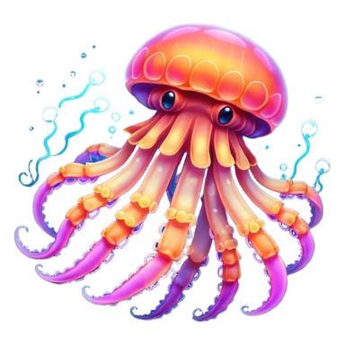 Neon glowing jellyfish-crab-squi sticker