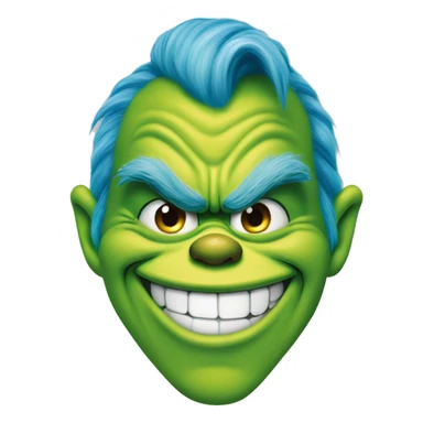 The Grinch smirking mouth closed and blue hair sticker