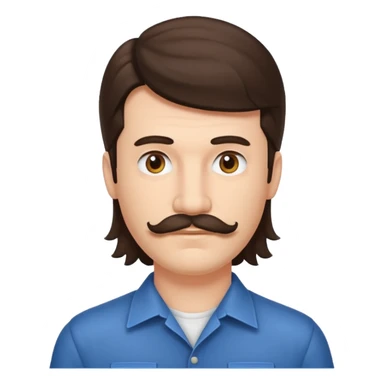 Brunette man with mullet and mustache sticker