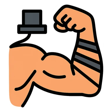 a regular muscular arm with tefillin wrapped around it, color outline icon style sticker