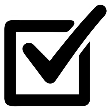 solid black icon of a checkbox with a bold check mark, check mark extends outside the box sticker