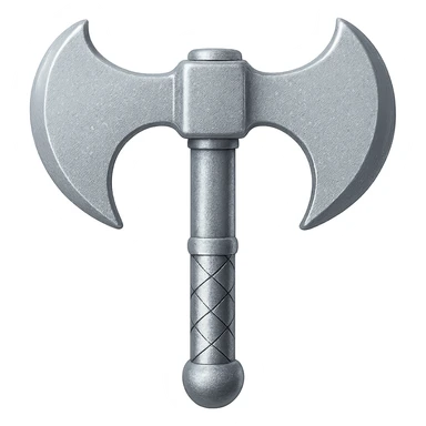 Recolor this iron battleaxe to steel: make it slightly lighter, crisp, and shiny, keep the same shape, realistic metallic steel, emoji style, transparent background. sticker