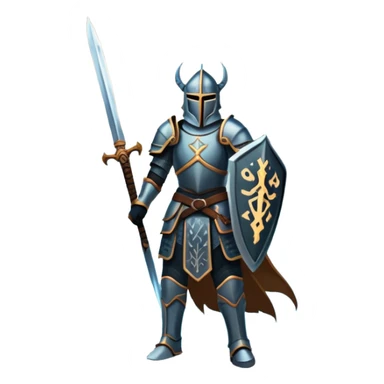 An icon representing RPG, inspired by Elden Ring. The design features a warrior in armor, holding a sword, standing in front of a mystical, dark landscape with glowing runes and a distant castle. The atmosphere evokes epic quests, exploration, and intense battles. Transparent background sticker