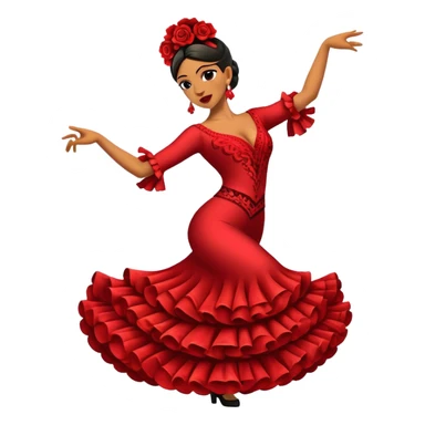 Cinematic Realistic Flamenco Dance Emoji, depicted as a passionate expressive flamenco performance with dramatic costumes and dynamic fiery movements, rendered with vibrant textures and bold energetic lighting that captures its intense rhythm. sticker