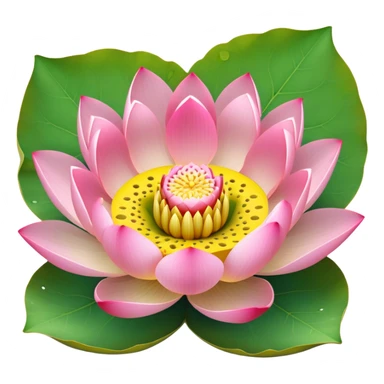 Simple pink lotus flower with accurate yellow seedpod center with distinct holes for seeds, surrounded by pink petals and characteristic notched lotus leaf sticker