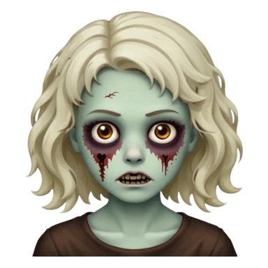 Cabelo ondulado  um pouco cheio e franja curta  Olhos marrons e pequenos e feita d ezumbi sticker