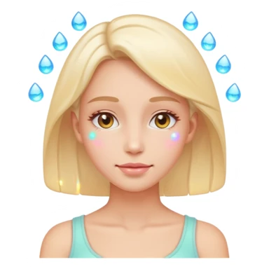 calm woman sleeping or relaxing with glowing skin, gentle sparkles around face, pastel colors, emoji style, symbolizes natural skin regeneration and recovery sticker