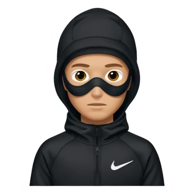White person wearing a Nike Tex with hood and ski mask all balck sticker