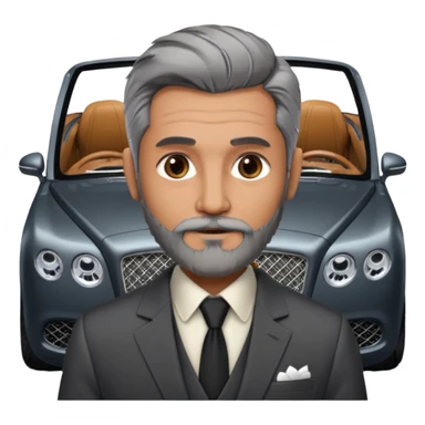 Dyed black gray hair  frencb beard graying indian guy in suit with a bentley names professor bw tlt sticker
