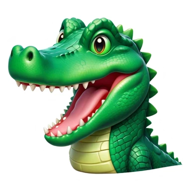 Cinematic Comical Crocodile Portrait Emoji, Head tilted dramatically with an exaggeratedly amused expression, featuring a striking, glossy emerald-green hide with bold textured scales and wide, expressive eyes filled with playful disbelief, Simplified yet hilariously expressive features, highly detailed, glowing with a slightly sassy glow, high shine, dramatic yet playful, stylized with an air of cheeky mischief, bright and endearing, soft glowing outline, capturing the essence of a spirited and over-the-top crocodile, so meme-worthy it feels like it could snap its jaws into internet fame instantly! sticker