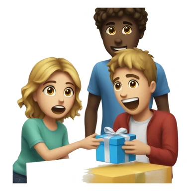 a boy opening a gift from his gf and being suprised sticker
