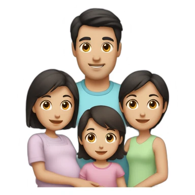 A family of 3, the dad has black hair, Mum has Brown hair and is prégnant, the baby girl has light Brown short hair sticker