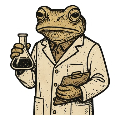A researcher in a white coat, Bufo style sticker