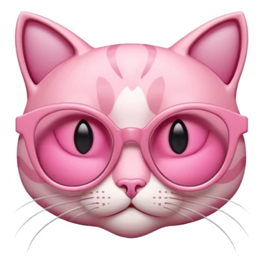 A 3D cartoon rose-pink cat-eye shaped spectacle, glossy curved frame, soft reflections, isolated on plain background. only glasses. sticker