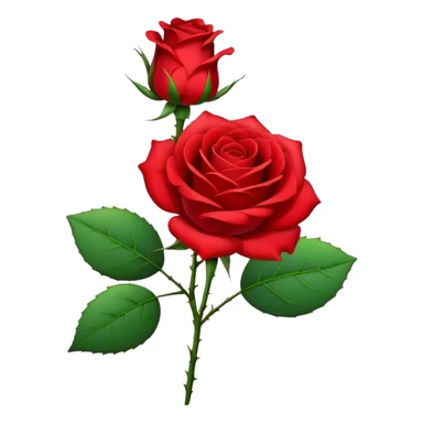 Generate a high-quality image of a single rose flower with stem and leaves, with very small and subtle thorns, realistic color and shading, smooth gradient colors, no human figures, no facial features, no brand markings, simple white background, high-resolution.

 sticker