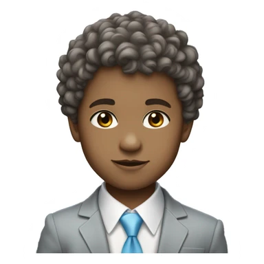 Little young  gentleman wearing a grey suit with white shirt and baby blue tie with bue grey eyes , light skin and brown curly hair  sticker