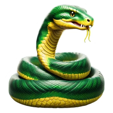 cinematic-anaconda-realistic-full-body-coiled-emoji,-thick-muscular-body-wrapped-in-powerful-loops,-smooth-green-and-black-patterned-scales-glinting-under-the-light,-head-raised-slightly,-piercing-golden-eyes-staring-intensely,-simplified-yet-realistic-focused-features,-highly-detailed,-glowing-with-an-almost-sarcastic-glow sticker