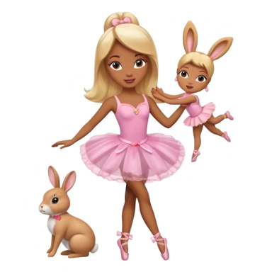Brown skin blonde hair barbie ballerina holding bunny  sticker