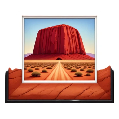 Cinematic Realistic Uluru Landmark Emoji, showcasing the massive, red monolith rising from the desert rendered with rich textures and warm, dramatic lighting. sticker