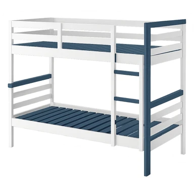 Remove the background from the image. Keep the modern bunk bed with a white frame and blue highlights, simple and modern look. No background should remain. sticker