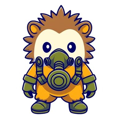 hedgehog wearing a gas mask sticker