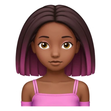 A black 12 yr old girl brushing her shoulder length hair, doe eyes, almond eyes pink tube top and black hair like the 3rd. The first one but hair straight and long and close to body sticker